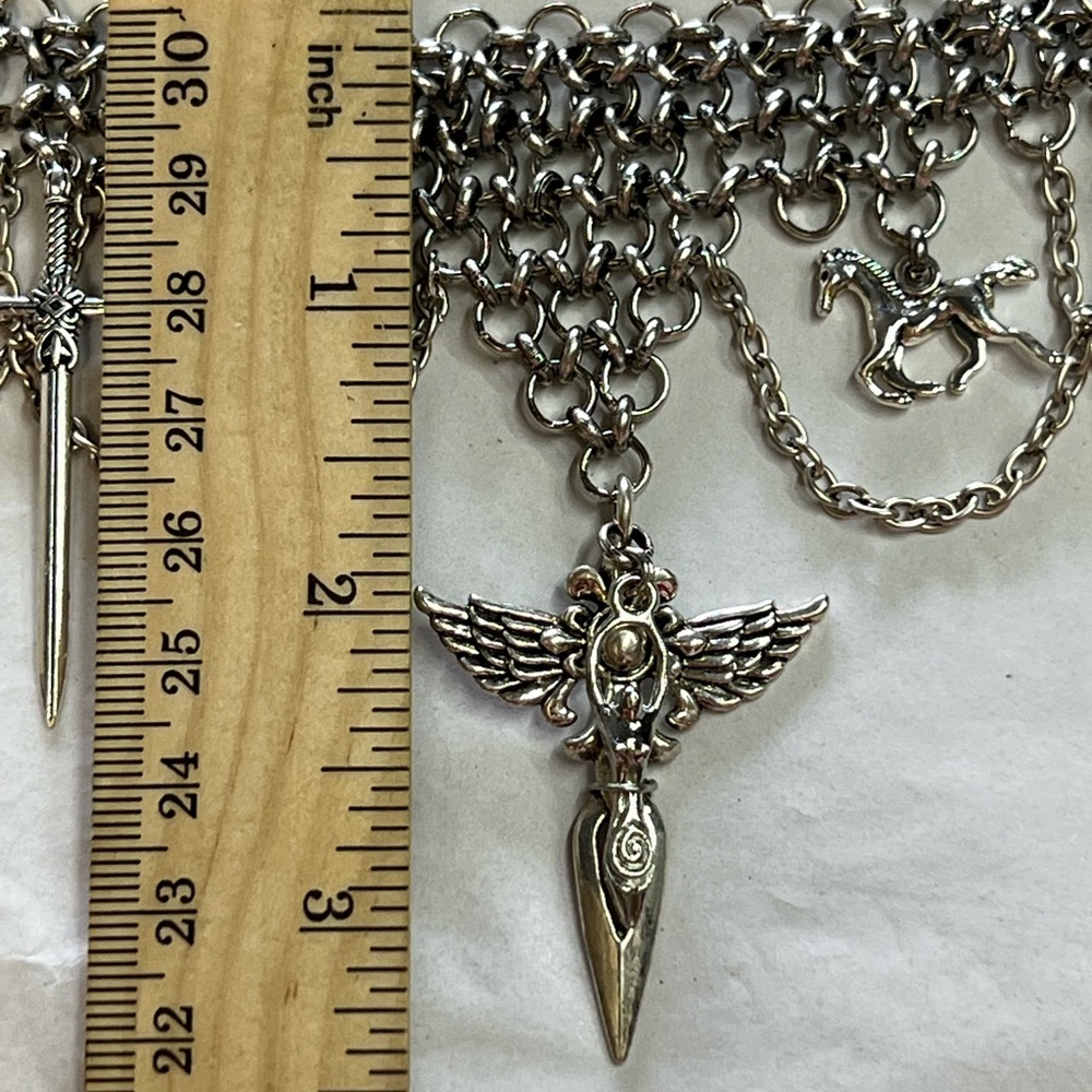 “Ride of the Valkyries #5" Handmade Gothic Warrior Silver Chainmail Bib Necklace - Picture 14 of 16